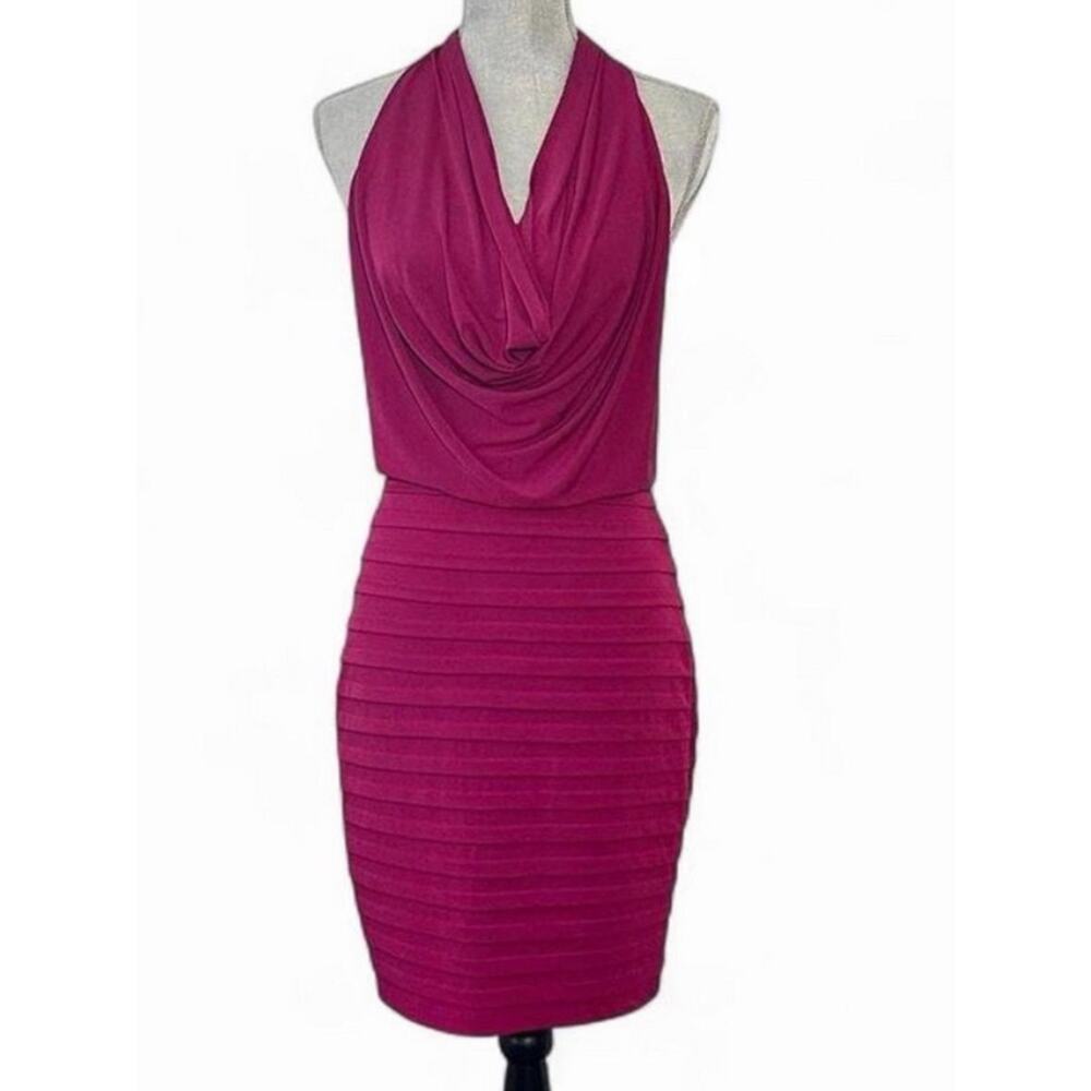 London Times y2k cocktail dress women small 6 bandage halter cowl neckline glam